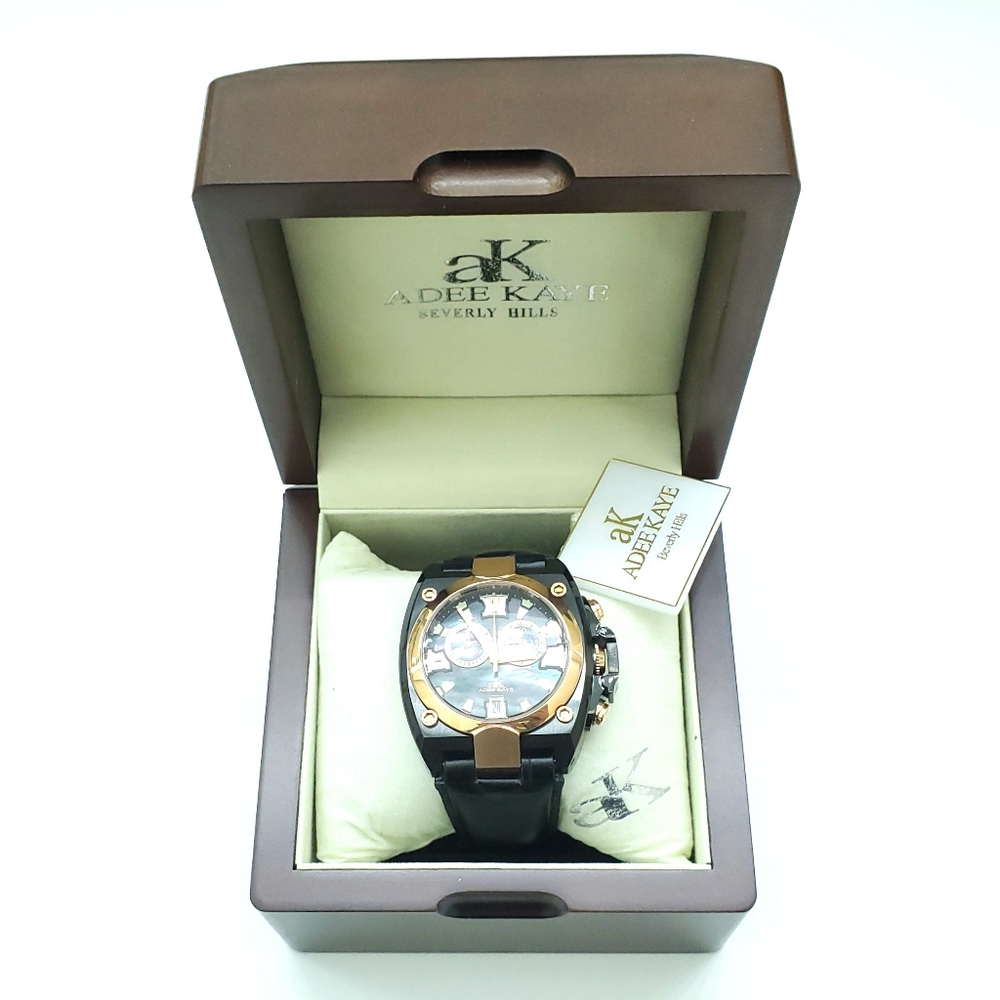 Adee Kaye Black Goldtone Chronograph Watch